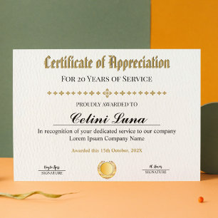 Papier Certificat d'années de service - Or professionnel