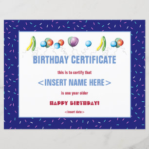 Papier Certificat d'anniversaire