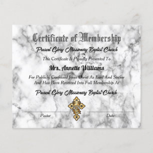 Papier Certificat d'appartenance à l'église