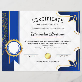 Papier Certificat d'appréciation