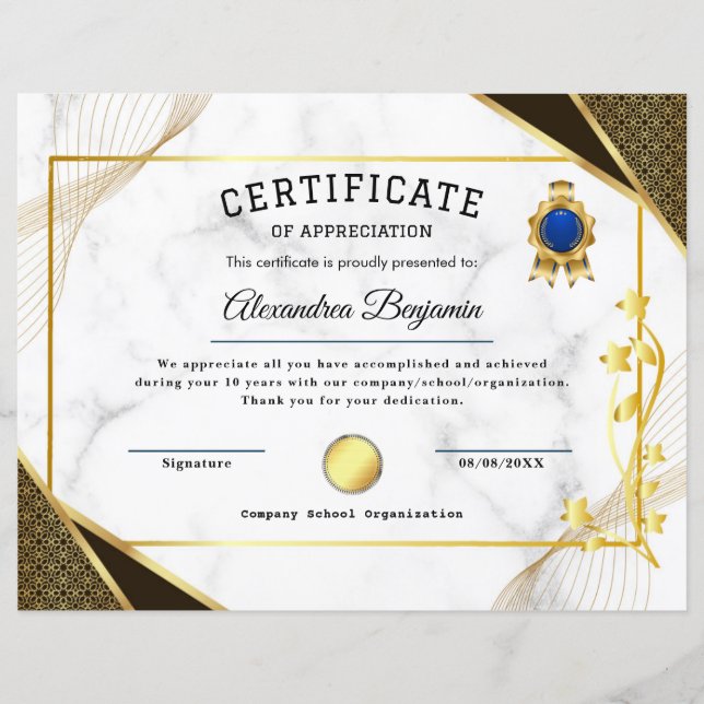 Papier Certificat d'appréciation (Devant)