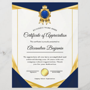 Papier Certificat d'appréciation