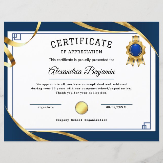 Papier Certificat d'appréciation (Devant)