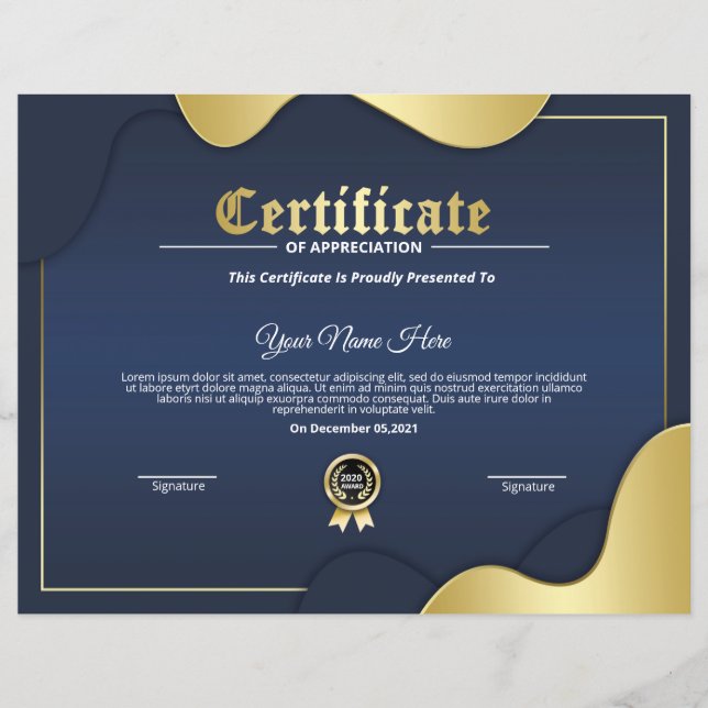Papier Certificat D'Appréciation (Devant)