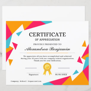 Papier Certificat d'appréciation