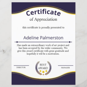 Papier Certificat d'appréciation