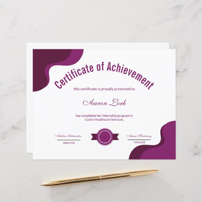 Papier Certificat d'appréciation (Devant/Arrière en situation)