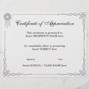 PAPIER CERTIFICAT D'APPRÉCIATION