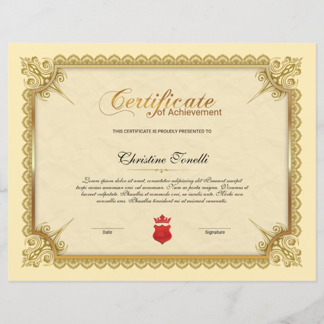 Papier Certificat D'Appréciation (Devant)