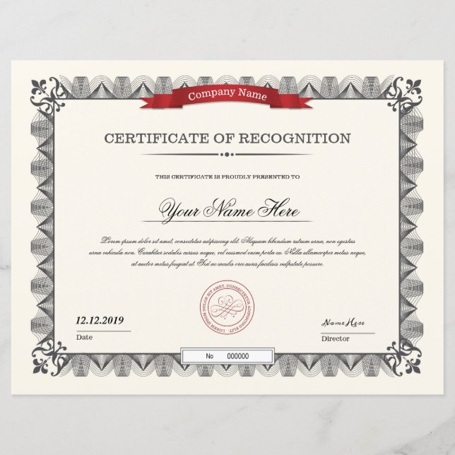 Papier Certificat D'Appréciation (Devant)