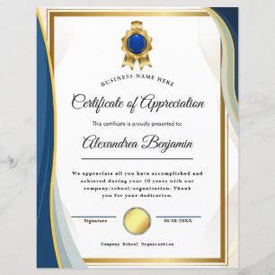 Papier Certificat d'appréciation
