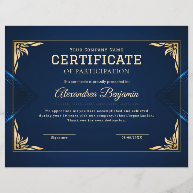 Papier Certificat d'appréciation (Devant)