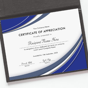 Papier Certificat d'appréciation bleu