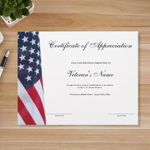 Papier Certificat d'appréciation de l'ancien combattant