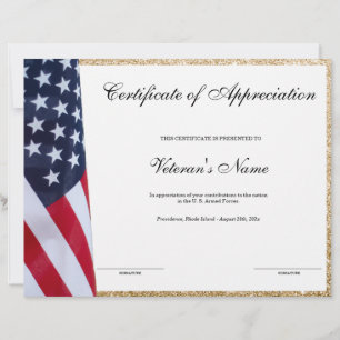 Papier Certificat d'appréciation de l'ancien combattant