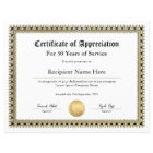 Certificat d'appréciation pour années de service