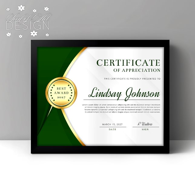 Papier Certificat d'appréciation vert et or Circulaire (Créateur téléchargé)