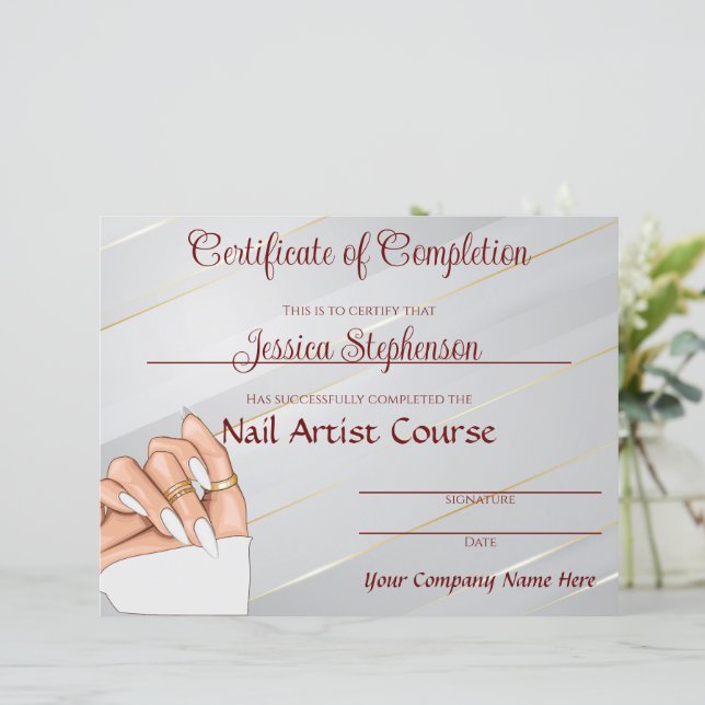 Papier Certificat d'artiste de clou d'or et blanc (Debout devant)