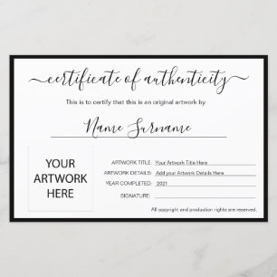 Papier Certificat d'authenticité