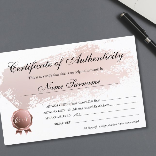 Papier Certificat d'authenticité (certificate of authenticity )