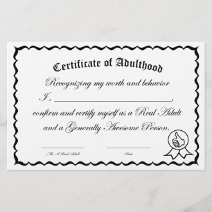 Papier Certificat d'autocertification d'adultes