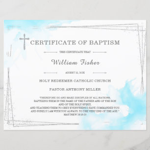 Papier Certificat de baptême bleu et argent