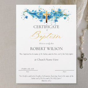 Papier Certificat de baptême, certificat de baptême