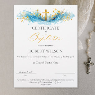 Papier Certificat de baptême, certificat de baptême