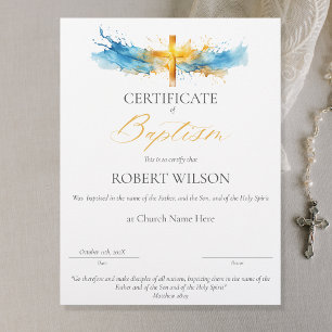 Papier Certificat de baptême, certificat de baptême