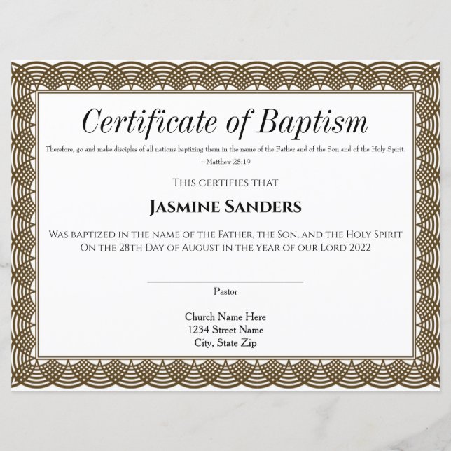 Papier Certificat de baptême de la frontière noire (Devant)