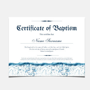 Papier Certificat de baptême d'eau bébé baptême