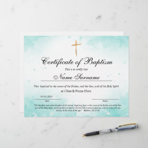 Papier Certificat de baptême, Dédication pour bébés