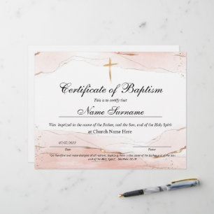 Papier Certificat de baptême, Dédication pour bébés