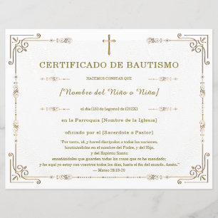 Papier Certificat de Baptême Élégant