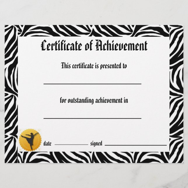 Papier Certificat de Danse - Zebra Arabesque (Devant)