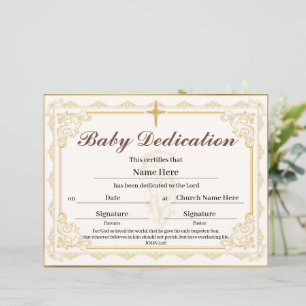 Papier Certificat de dédicace Gold Baby