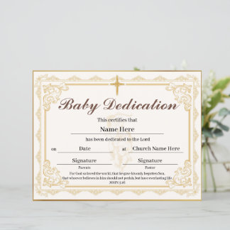 Papier Certificat de dédicace Gold Baby