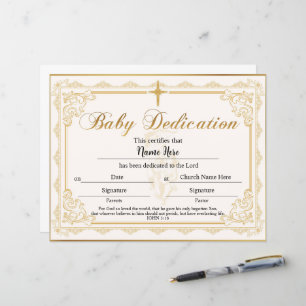 Papier Certificat de dédicace pour bébé Gold