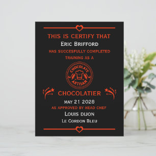 Papier Certificat de fabricant de chocolatier
