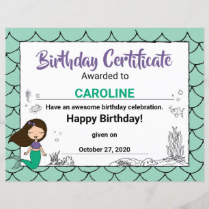 Papier Certificat de fête de créature marine, Sirène blan