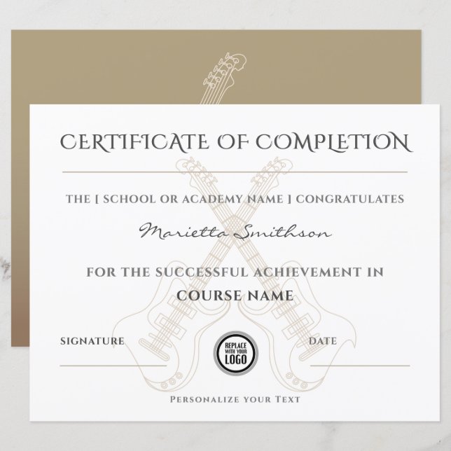 Papier Certificat de fin chic de guitare électrique moder (Devant / Derrière)
