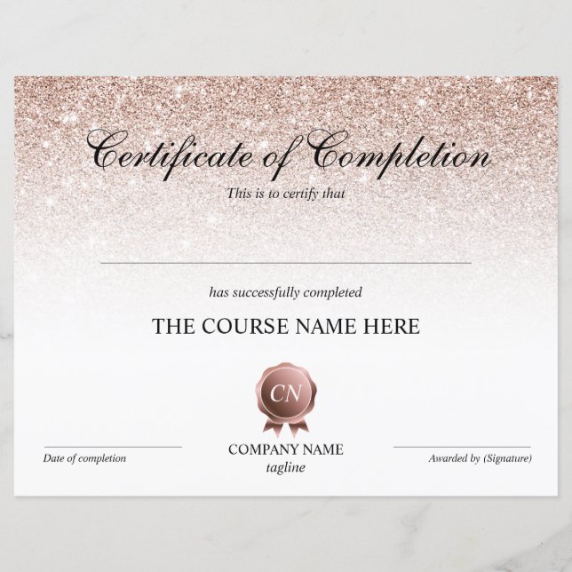 Papier Certificat de fin de cours (Devant)