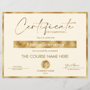 Papier Certificat de fin de cours