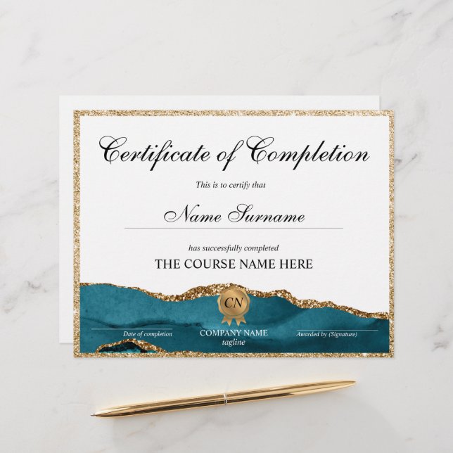 Papier Certificat de fin de cours (Devant/Arrière en situation)