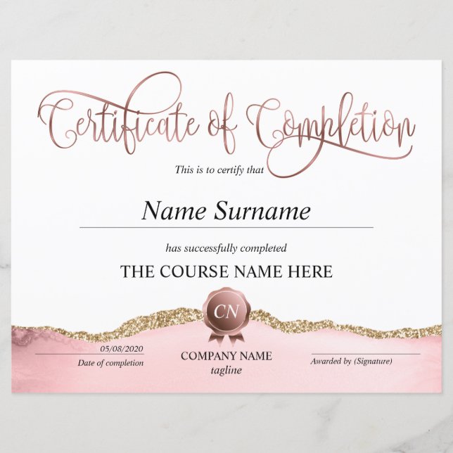 Papier Certificat de fin de cours (Devant)