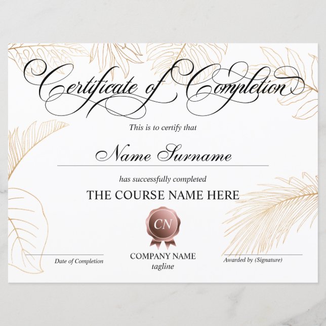 Papier Certificat de fin de cours (Devant)