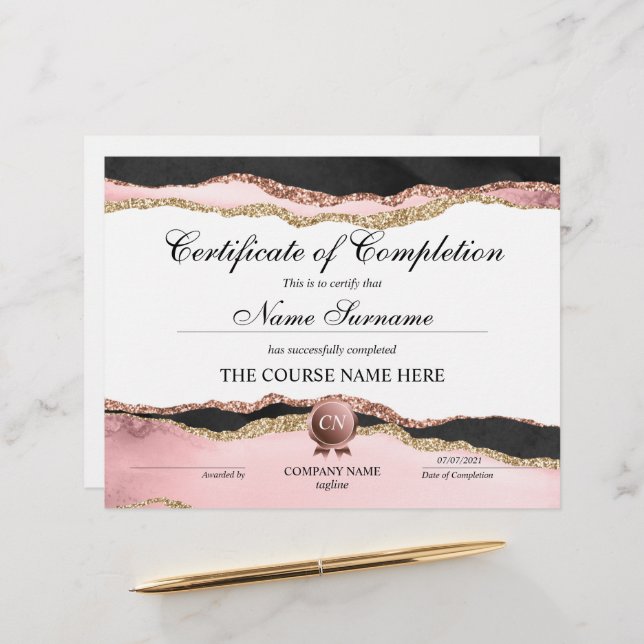 Papier Certificat de fin de cours (Devant/Arrière en situation)