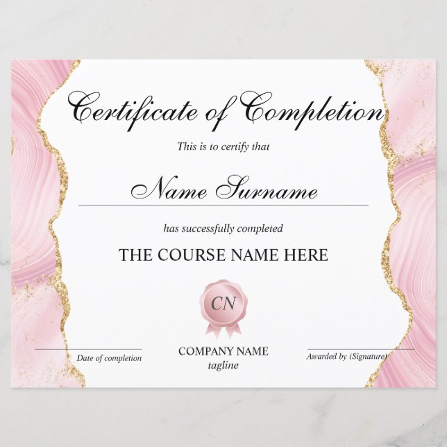 Papier Certificat de fin de cours (Devant)