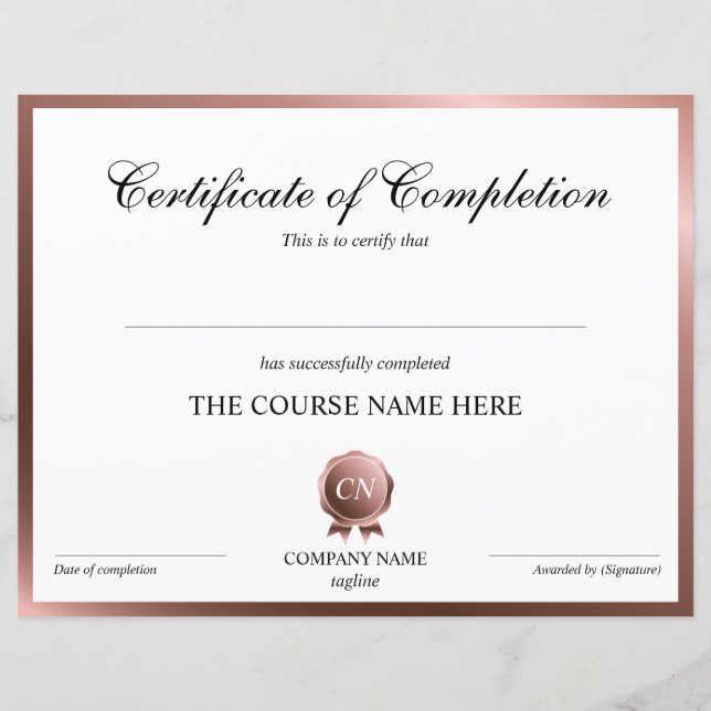 Papier Certificat de fin de cours (Devant)