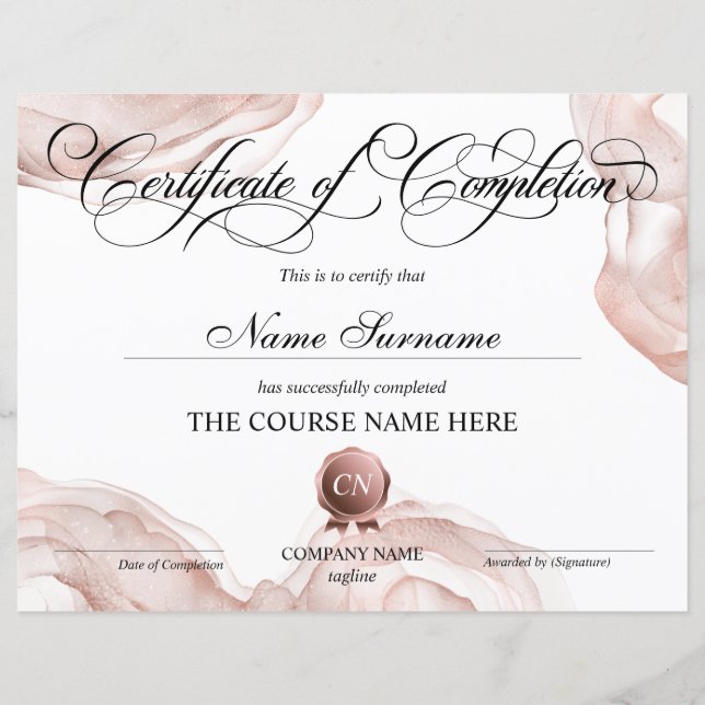 Papier Certificat de fin de cours (Devant)